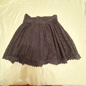 Hollister black crochet/ eyelet mini boho skirt- Size Small, wide elastic waist